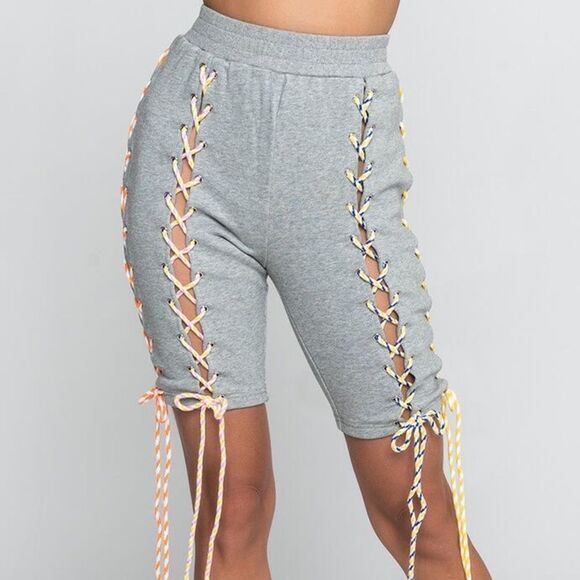 Akira Ready When You Are Lace Up Biker Short Ivory Women’s Size Small - Picture 5 of 6